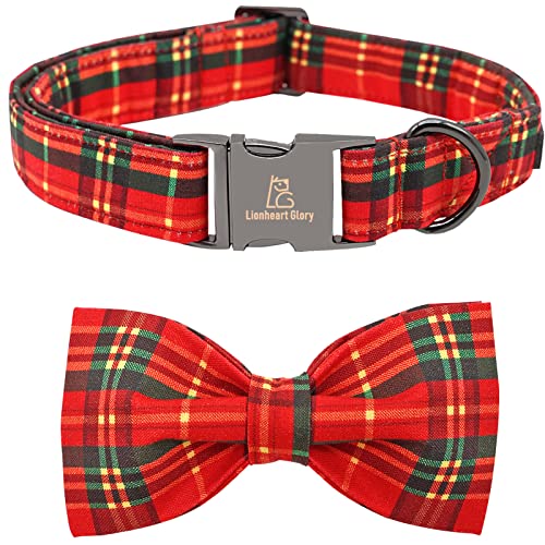 Lionheart glory Weihnachten Hund Bogen Kragen Plaid Schleife Hundehalsband Mädchen oder Junge Hund Fliege Halsband Haustier Geschenk Einstellbar Hundehalsband für Große Hunde von Lionheart glory