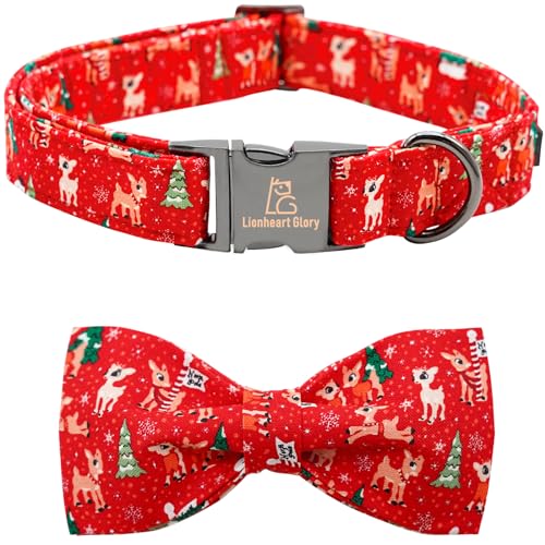 Lionheart glory Weihnachtliches Hirsch-Hundehalsband, rotes Hundehalsband, verstellbar, weich und bequem, Fliege, Halsbänder für mittelgroße Hunde, Mädchen oder Jungen, Haustiergeschenk, von Lionheart glory