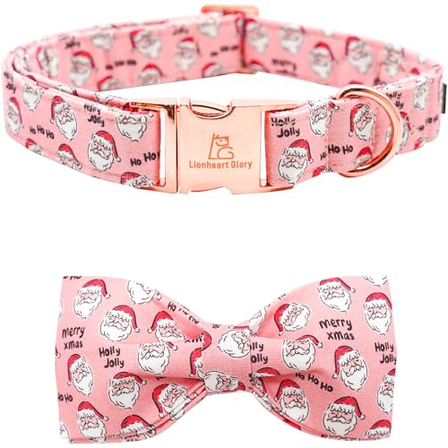 Lionheart glory Weihnachtliches Hundehalsband, rosa Hundehalsband mit Schleife, verstellbar, weich und bequem, Fliege, Halsbänder für große Hunde, Mädchen oder Jungen, Haustiergeschenk, von Lionheart glory