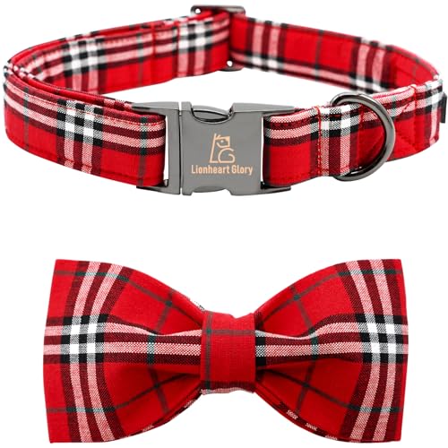 Lionheart glory Weihnachtliches Kariertes Hundehalsband, rotes Hundehalsband, verstellbar, weich und bequem, Fliege, Halsbänder für große Hunde, Mädchen oder Jungen, Haustiergeschenk, Herbstkragen, von Lionheart glory