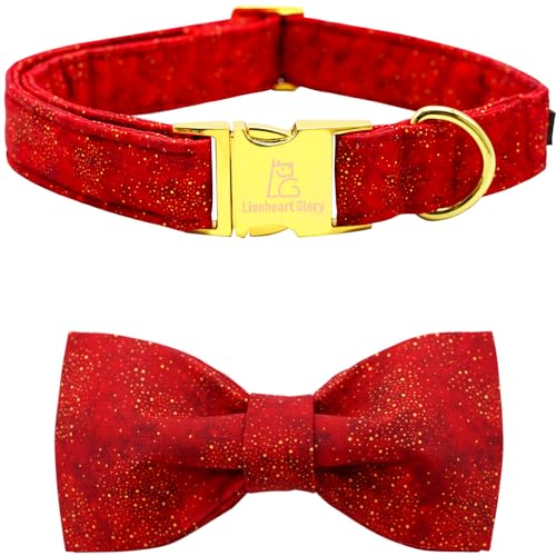 Lionheart glory Weihnachts-Hundehalsband, rotes Hundehalsband, verstellbar, weich und bequem, Fliege, Halsbänder für kleine Hunde, Mädchen oder Jungen, Haustiergeschenk, Herbsthalsband, Hundeschleife von Lionheart glory