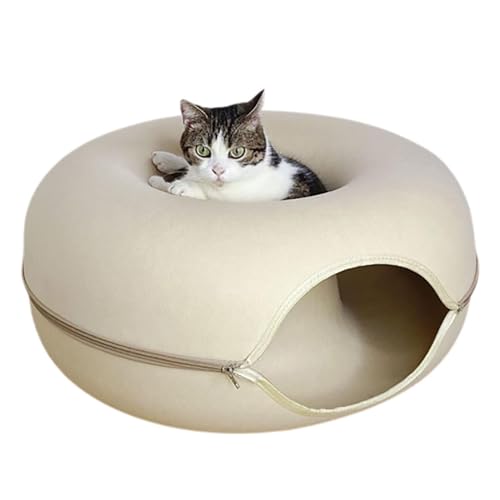 Meowmaze-Katzenbett, Meowmaze-Katzentunnelbett, Katzen-Donut aus Filz, Katzen-Donut-Betttunnel, waschbarer Innen-Katzenspieltunnel, Katzenhöhle für Hauskatzen (E,L) von Lipski