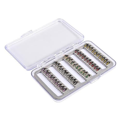 Fischereikanal Kit, Fischerköder Set | 50x Bassköder mit Aufbewahrungsbox | Fly Hook für Forellenbass, Zubehör für Freizeitaktivitäten von Liqzirtu