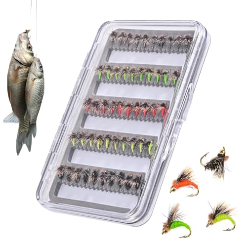 Fly Fishing Lure Kit, Fischerei Kit | 50x künstliche Fischereiköder mit Aufbewahrungsfall | Fly Hook für Forellenbass, Zubehör für Freizeitaktivitäten von Liqzirtu