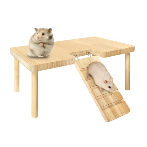 Hamster-Meerschweinchen-Spielzeug - Haus Spielzeug Holz Hamster Plattform Treppe Leiter | Hamster-Rennmäuse-Mäusekäfig-Zubehör, Hamster-Kletterspielzeug, Sprungbrett, Spielplatz für Hamster von Liqzirtu