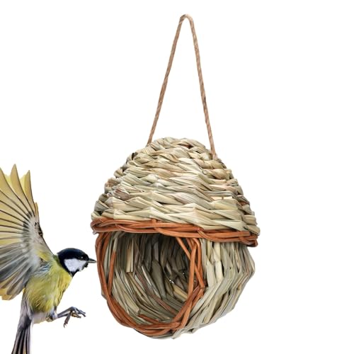 Reedgras -Vogelhäuser, gewebtes Nest für Vogelkäfig | Finch Bird House für Garten | Natural Reed Grass Finch Pfingstrose Feeder spielt Hütten Hinterhof von Liqzirtu