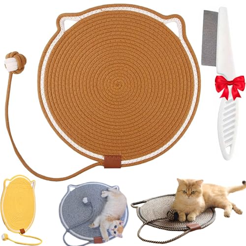 Clawloom Dual Scratching Pad, Natural Cotton Rope Cat Scratching Pad with Ball, 17/20 Inch Cat Scratcher Mat Toy for Indoor Cats (Brown, Large) von Lircofi