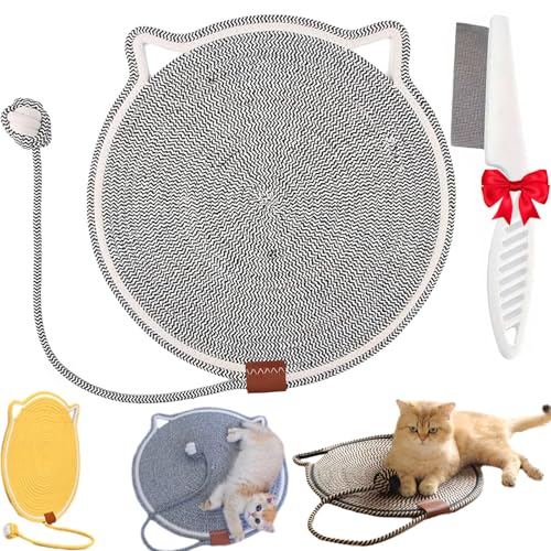 Clawloom Dual Scratching Pad, Natural Cotton Rope Cat Scratching Pad with Ball, 17/20 Inch Cat Scratcher Mat Toy for Indoor Cats (Gray, Large) von Lircofi