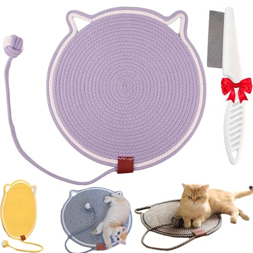 Clawloom Dual Scratching Pad, Natural Cotton Rope Cat Scratching Pad with Ball, 17/20 Inch Cat Scratcher Mat Toy for Indoor Cats (Purple, Large) von Lircofi