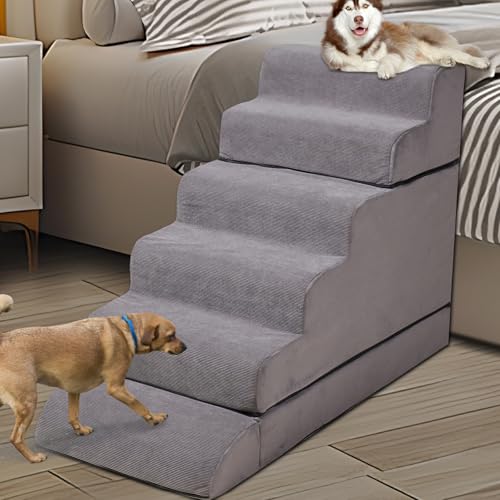 Hohe Hundetreppe & Stufen für hohe Betten 63,5–76,2 cm hoch, LitaiL 76,2 cm 6 Stufen Haustiertreppe/Stufen für hohe Betten große Hunde, rutschfeste Hunderampen für kleine Hunde, für ältere von LitaiL