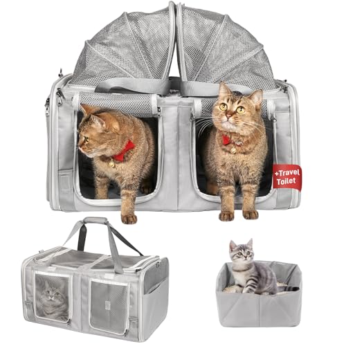 LitaiL Transportbox für 2 Katzen, Faltbare Katzentransportbox mit Katzenklo, Transporttasche mit Katzentoiletten, Transportboxen für große Katzen von LitaiL