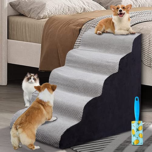 Haustiertreppe aus Schaumstoff mit 5 Ebenen für hohe Betten, 63,5 cm hohe graue Hundetreppe und Stufen für hohe Betten und kleine Hunde, hochdichte Hunderampen/Leitern, ideal für ältere Hunde/Katzen verletzte von LitaiL