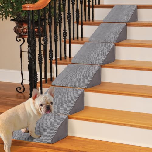 Hunderampe für kleine Hunde, kleine Hundetreppe für Treppe mit rutschfester Unterseite und selbstklebenden Pads zum Fixieren, geeignet für kleine Hunde und Katzen (6 Stück, Hunderampen-Stil) von LitaiL