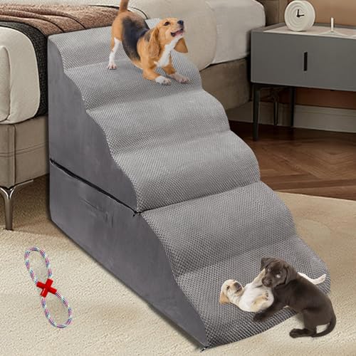 Hundetreppe Stufen für Hochbett 76.2 cm Höhe, 6-stufige Hundetreppe für Bett und Couch, Haustier Hunderampe Hundetreppe für Kleine Mittlere Große Hunde, Alte Katzen, Kleintiere, Grau von LitaiL