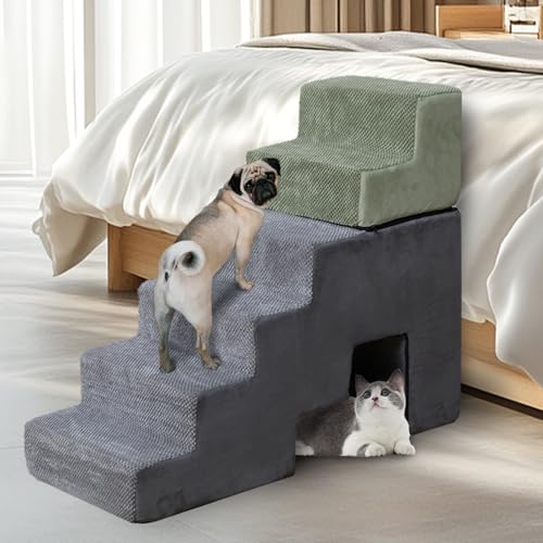 Hundetreppe für kleine und große Hunde für hohe Betten 71,1–86,4 cm hoch, hochdichter Schaumstoff-Hundetreppe/Hunderampe für Betten/Couch, 76,2 cm, rutschfeste Haustiertreppe/Stufen für Betten für von LitaiL