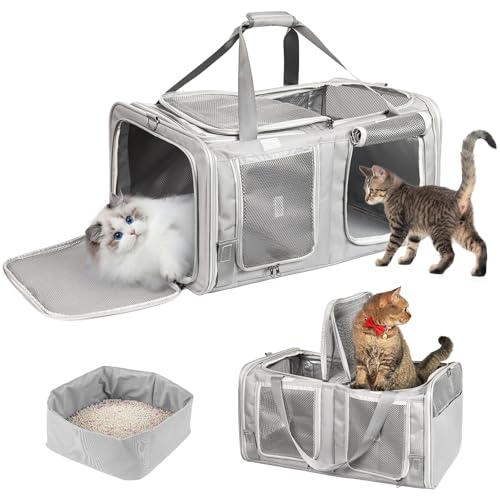 Katzentrage für 2 Katzen - Tragbare Haustiertragetasche Große Hundetrage mit integrierter Katzentoilette, 2-in-1 Doppelkatzentrage für 2 Katzen für lange Roadtrips und Outdoor-Abenteuer von LitaiL