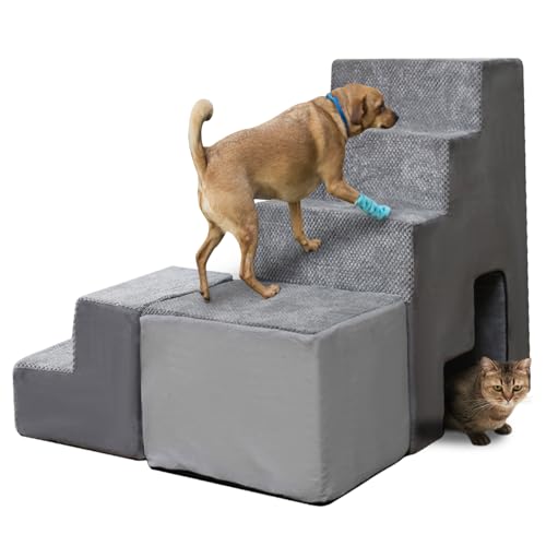 LitaiL Hundetreppe für hohe Betten, 63,5 cm hoch, 5-stufige Hundetreppe für kleine Hunde/Katzen, Haustiertreppe/Haustiertreppe für Hochbetten/Nachttische Klettern von LitaiL