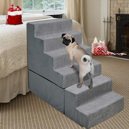 LitaiL Hundetreppe für hohe Betten, 76,2 cm hoch, 6-stufige Hundetreppe für kleine Hunde/Katzen, Haustiertreppe/Haustiertreppe für hohe Betten/Nachttische, Klettergrau von LitaiL