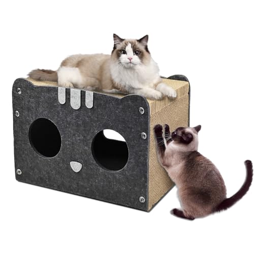 LitaiL Katzenhaus aus Karton, Katzenkratz-Lounge, Wellpapp-Kratzhaus mit 3 Kratzpads, Katzenkratzbaum mit Loch für Indoor-Katzen (L x B x H): 39 x 24 x 27 cm von LitaiL