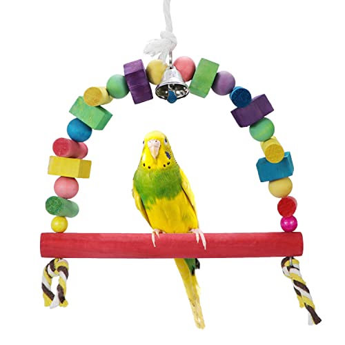 Bird Swing Toys mit natürlichem Holz Knoten Block Rainbow Bridge Holz Hängematte aufhängen Perlen Glocken Spielzeug für Wellensittiche Lovebirds sittichen Sittiche zu Balance Übung Training, Style 2 von Litewoo