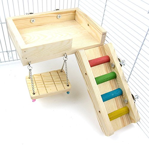 Hölzerne Plattform, Leiter Ständer Swing Klettern beißt Spielzeug für Maus Chinchilla Ratten Zwerg Hamster und Rennmäuse Klettern Spielzeug, M von Litewoo