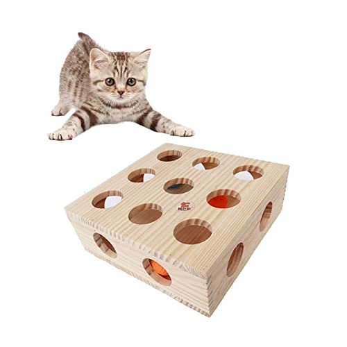 Litewoo Interaktive Katzen-Box mit Kugelspielzeug aus Holz, Katzen-Labyrinth-Puzzle-Box (mittel) von Litewoo