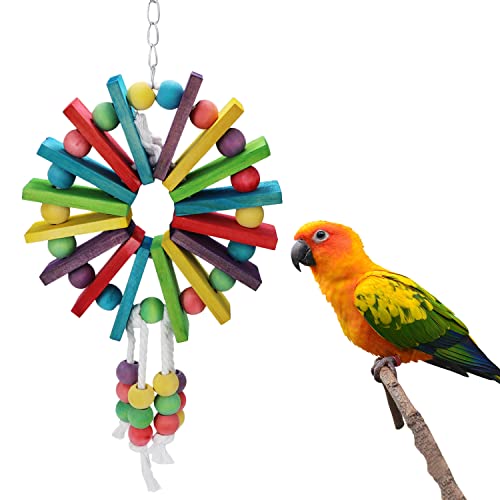 Litewood Parrot Aufhängen Swing Glocken Kauspielzeug mit Farbigen Holz Perlen Glocken für Papagei Ara African Greys Nymphensittiche Käfig, Colorful Wood Toy von Litewoo