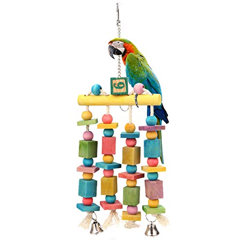 Litewood Parrot Aufhängen Swing Glocken Kauspielzeug mit Farbigen Holz Perlen Glocken für Papagei Ara African Greys Nymphensittiche Käfig, Hanging with Bell Toy von Litewoo