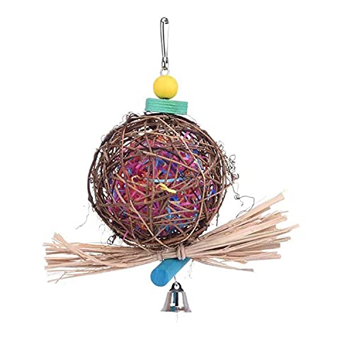 Vogel-Kauspielzeug für Vögel, Futtersuche, natürliches Rattan-Ball, Preening-Spielzeug mit Papierstreifen, Glockenspielzeug für Sittiche, Nymphensittiche, Wellensittiche, Sittiche, Sittiche, Sittiche, von Litewoo