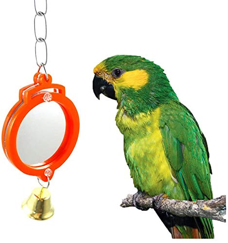 Vogel Spiegel Spielzeug mit Glocke Schaukel Hängende Ringer Leder Spiegel Spielzeug Papagei Käfig Zubehör Dekoration für kleine und mittelgroße Sittiche Nymphensittich Finken Lovebird Conure von Litewoo