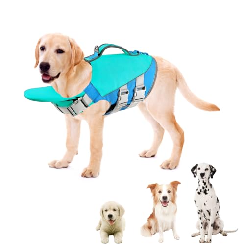 Little Bean® Hundeschwimmwesten, verstellbare Haustier-Schwimm-Sicherheitsweste mit überlegenem Auftrieb und Rettungsgriff für Hunde, Bootfahren, Schwimmen, mit reflektierenden Streifen (Blau, XL) von Little Bean