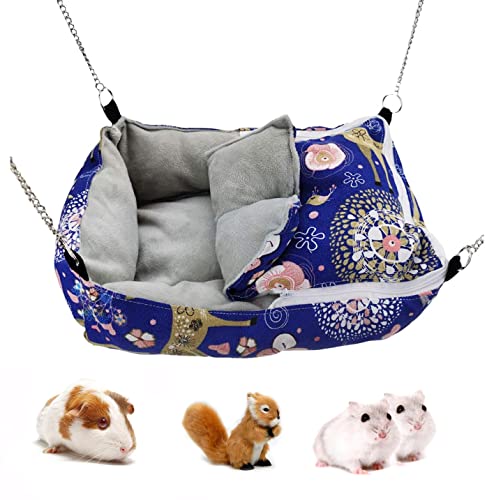 Little Bean Rattenhängematten für Käfighaut, weiches Hamsterbett, warmes Chinchillas-Hängehaus, Plüsch-Gleitkäfig, kleine Tierbetten zum Spielen und Schlafen (Blau) von Little Bean