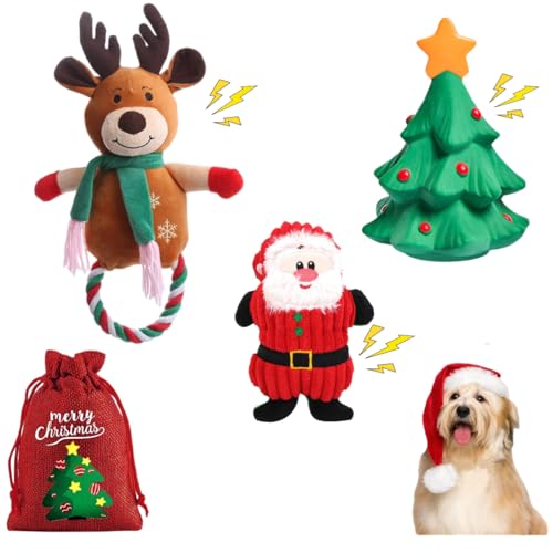 Little Bean Weihnachtshund Quieaky Spielzeug Hund Kauspielzeug 3pcs Set Plüsch Hundespielzeug für kleine Hunde mit Squeakers Langlebige interaktive Welpen Kauspielzeug (Weihnachtshund Set) von Little Bean