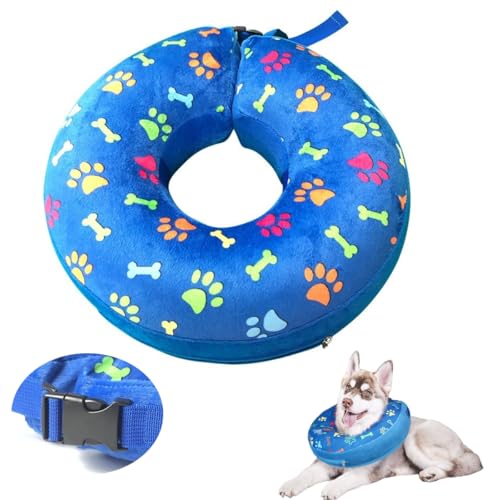 LittleBean Aufblasbare Halskrause Hund Katze Schutzkragen Krägen für Haustiere Hundekragen Leckschutz für Genesung nach Operationen oder Wunden (Blau Krallen, [Neck: 13.5"-15.5"] L) von Little Bean