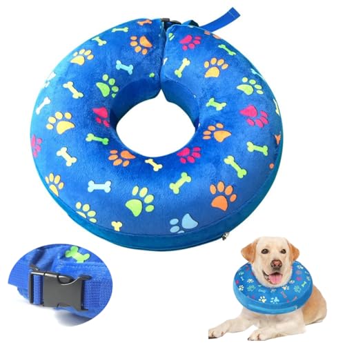 LittleBean Aufblasbare Halskrause Hund Katze Schutzkragen Krägen für Haustiere Hundekragen Leckschutz für Genesung nach Operationen oder Wunden (Blau Krallen, [Neck: 16"-18.5"] XL) von Little Bean