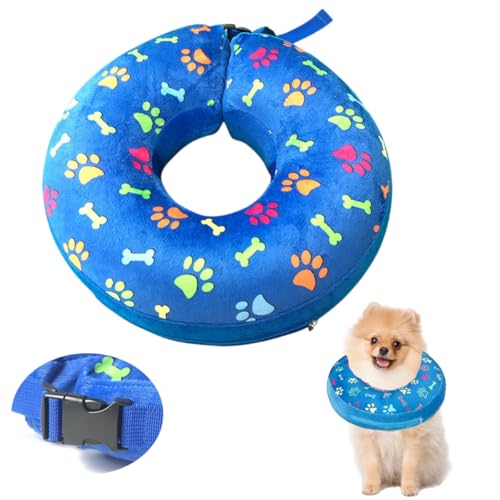 LittleBean Aufblasbare Halskrause Hund Katze Schutzkragen Krägen für Haustiere Hundekragen Leckschutz für Genesung nach Operationen oder Wunden (Blau Krallen, [Neck: 9.5"-11.5"] M) von Little Bean