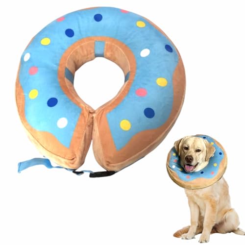 LittleBean Aufblasbare Halskrause Hund Katze Schutzkragen Krägen für Haustiere Hundekragen Leckschutz für Genesung nach Operationen oder Wunden (Blauer Donut, [Neck: 16"-18.5"] XL) von Little Bean