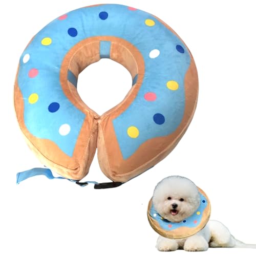 LittleBean Aufblasbare Halskrause Hund Katze Schutzkragen Krägen für Haustiere Hundekragen Leckschutz für Genesung nach Operationen oder Wunden (Blauer Donut, [Neck: 9.5"-11.5"] M) von Little Bean