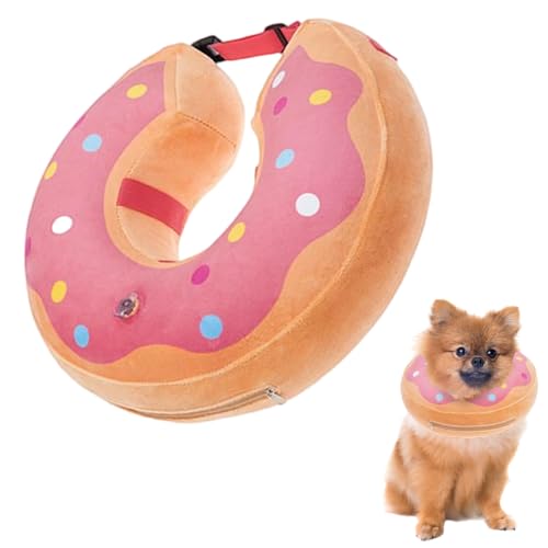 LittleBean Aufblasbare Halskrause Hund Katze Schutzkragen Krägen für Haustiere Hundekragen Leckschutz für Genesung nach Operationen oder Wunden (Rosa Donuts, [Neck: 13.5"-15.5"] L) von Little Bean