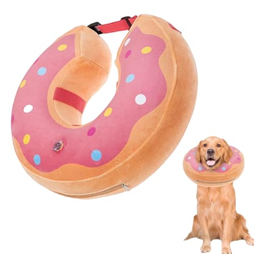 LittleBean Aufblasbare Halskrause Hund Katze Schutzkragen Krägen für Haustiere Hundekragen Leckschutz für Genesung nach Operationen oder Wunden (Rosa Donuts, [Neck: 16"-18.5"] XL) von Little Bean