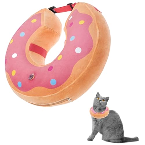 LittleBean Aufblasbare Halskrause Hund Katze Schutzkragen Krägen für Haustiere Hundekragen Leckschutz für Genesung nach Operationen oder Wunden (Rosa Donuts, [Neck: 7"-10"] S) von Little Bean