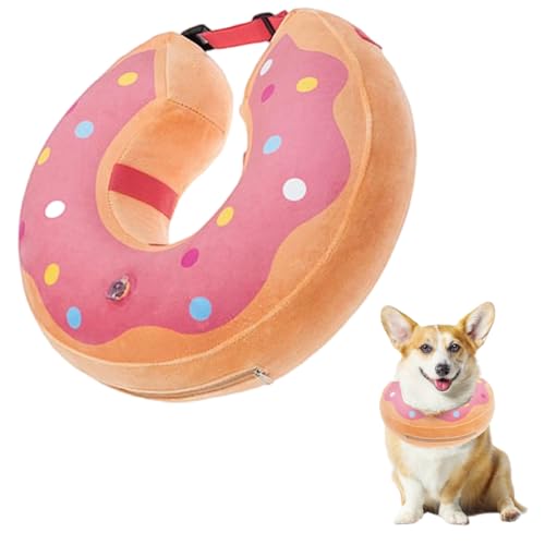 LittleBean Aufblasbare Halskrause Hund Katze Schutzkragen Krägen für Haustiere Hundekragen Leckschutz für Genesung nach Operationen oder Wunden (Rosa Donuts, [Neck: 9.5"-11.5"] M) von Little Bean