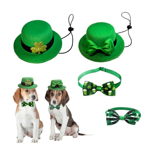 St Patrick's Day Kostüm für Hund Katze 4pcs Set Bandana Halsband und Pet Top Hut mit Klee Muster einstellbar für Welpen Hunde Katzen Kätzchen (S 4pcs grünes Set) von Little Bean