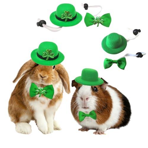 St Patrick's Day Kleintier Kostüm 4pcs Set Kragen Fliege Einstellbar Für Meerschweinchen Kaninchen Hamster Fretten Chinchilla Igel Kleines Haustier Grüne Kleidung Zubehör(XS 4pcs grünes Set) von Little Bean