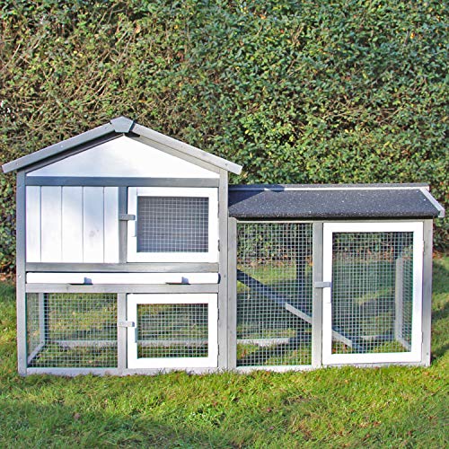 Kaninchenstall Klopfhaus für Kaninchen, Pitchdach, Holz mit rostbeständigem Netz, für den Außenbereich, Kaninchen, kleines Haustier, Heimkäfig, leicht zu reinigen von Little Croft