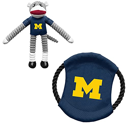 Littlearth NCAA Michigan Wolverines Hundespielzeug, AFFE und Fliegende Scheibe, Unisex, Erwachsene, Team-Farbe, Einheitsgröße von Little Earth Productions