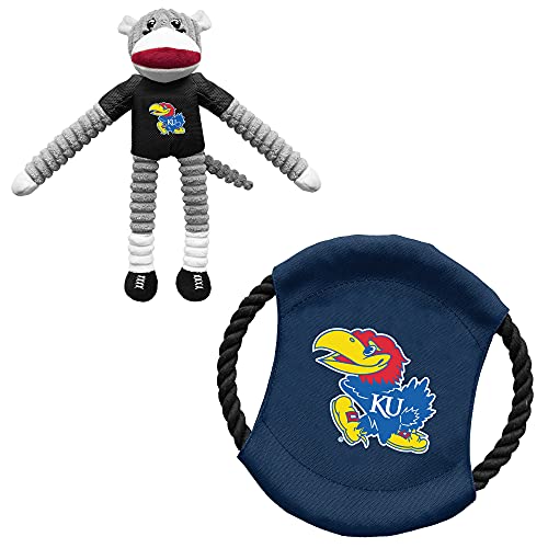 Littlearth NCAA University of Kansas Socken-Affe und fliegende Scheibe, Haustier-Spielzeug-Kombi-Set von Little Earth Productions