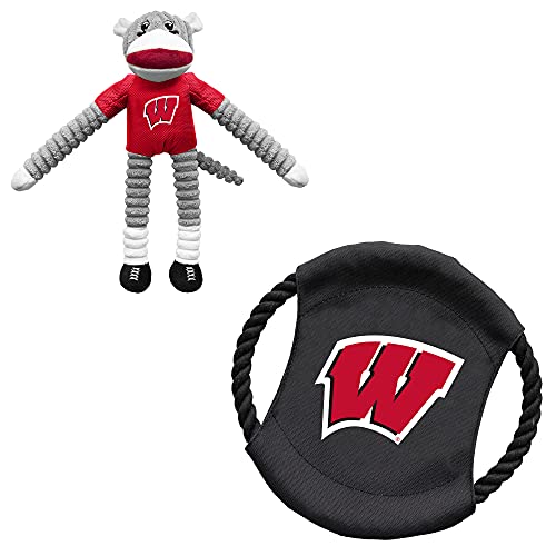 Littlearth NCAA University of Wisconsin Socken-Affe und fliegende Scheibe, Haustier-Spielzeug-Kombi-Set von Little Earth Productions