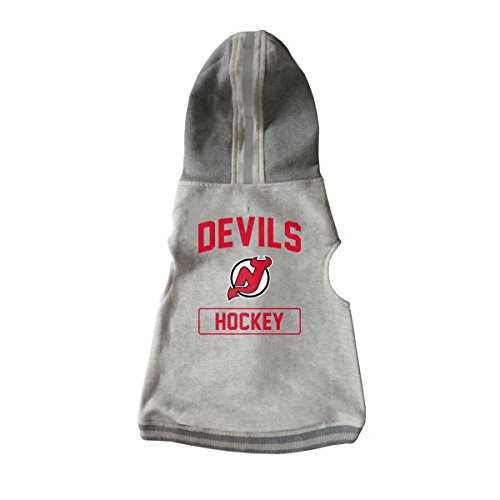 Littlearth NHL New Jersey Devils Haustier-Kapuzenpullover, Unisex, für Erwachsene, Grau, Größe M von Little Earth Productions