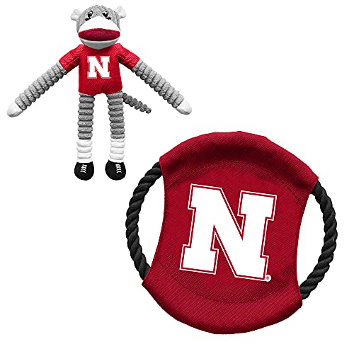 Littlearth Nebraska Cornhuskers NCAA Sockenaffe und Fliegende Scheibe, Haustierspielzeug-Kombi-Set von Little Earth Productions